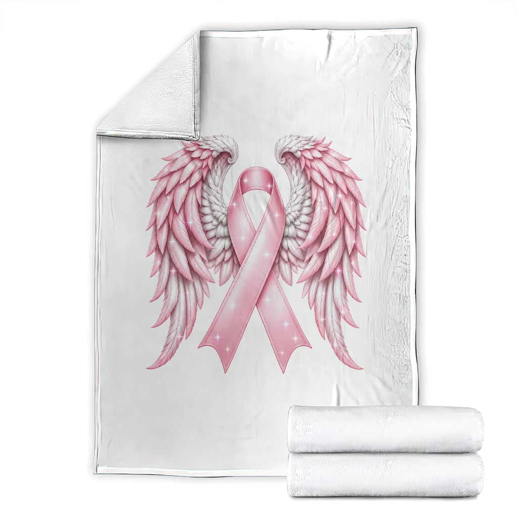 Breast Cancer Warrior Support Throw Blanket Pink Ribbon Angel Wings Hope