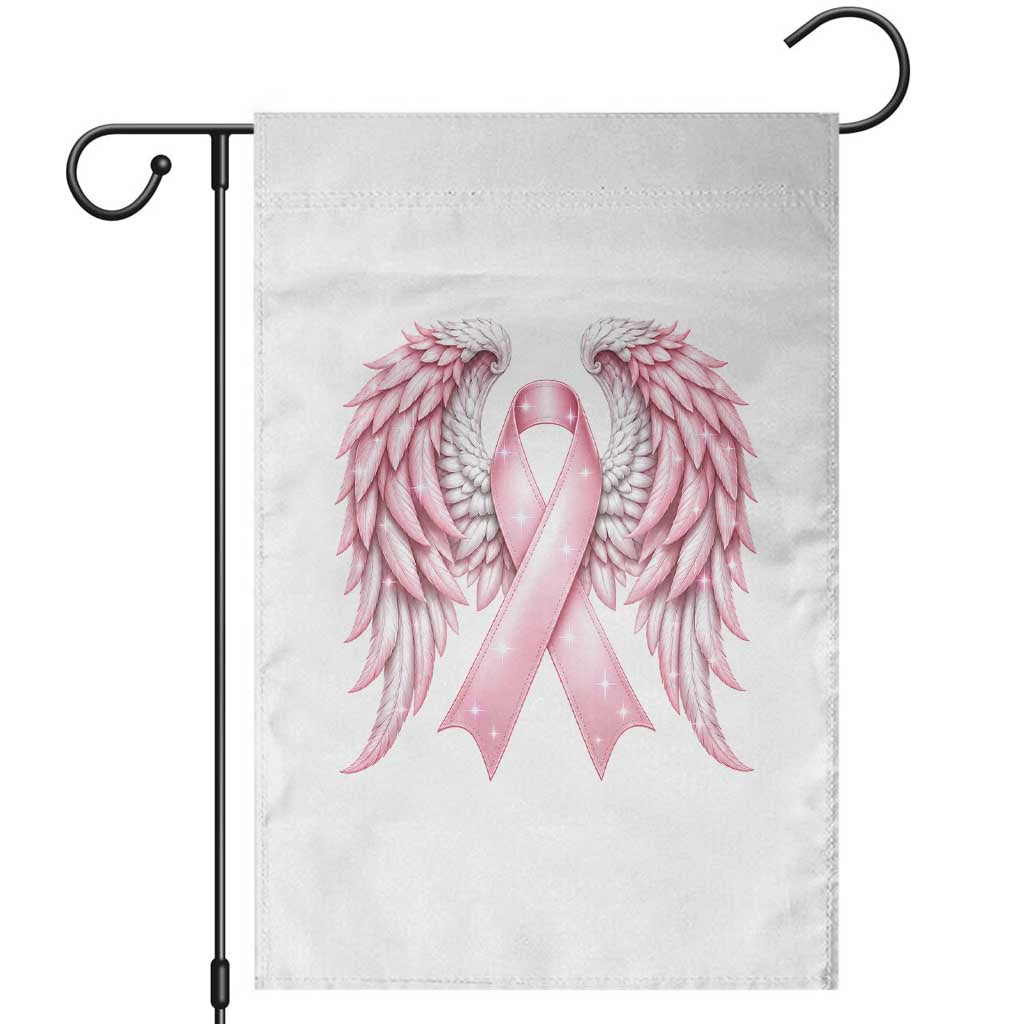 Breast Cancer Warrior Support Garden Flag Pink Ribbon Angel Wings Hope