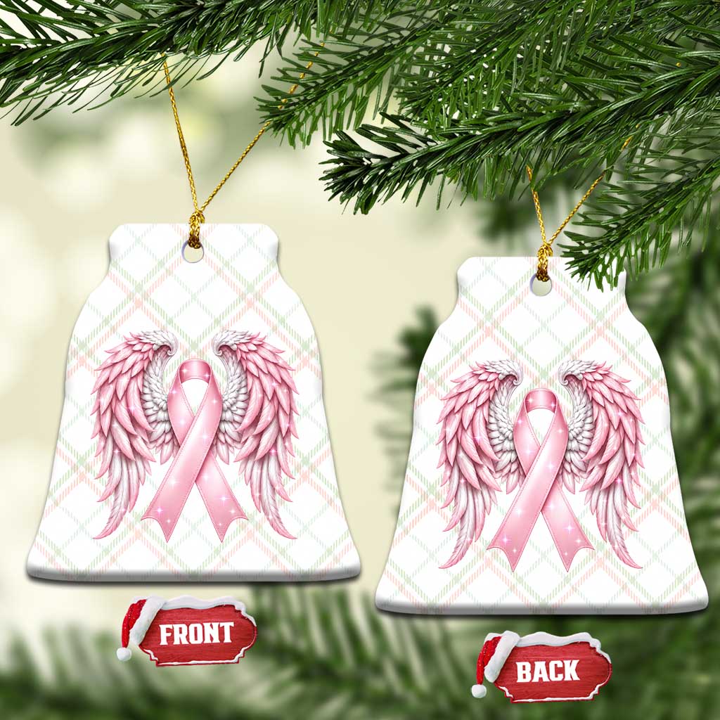 Breast Cancer Warrior Support Ceramic Ornament Pink Ribbon Angel Wings Hope