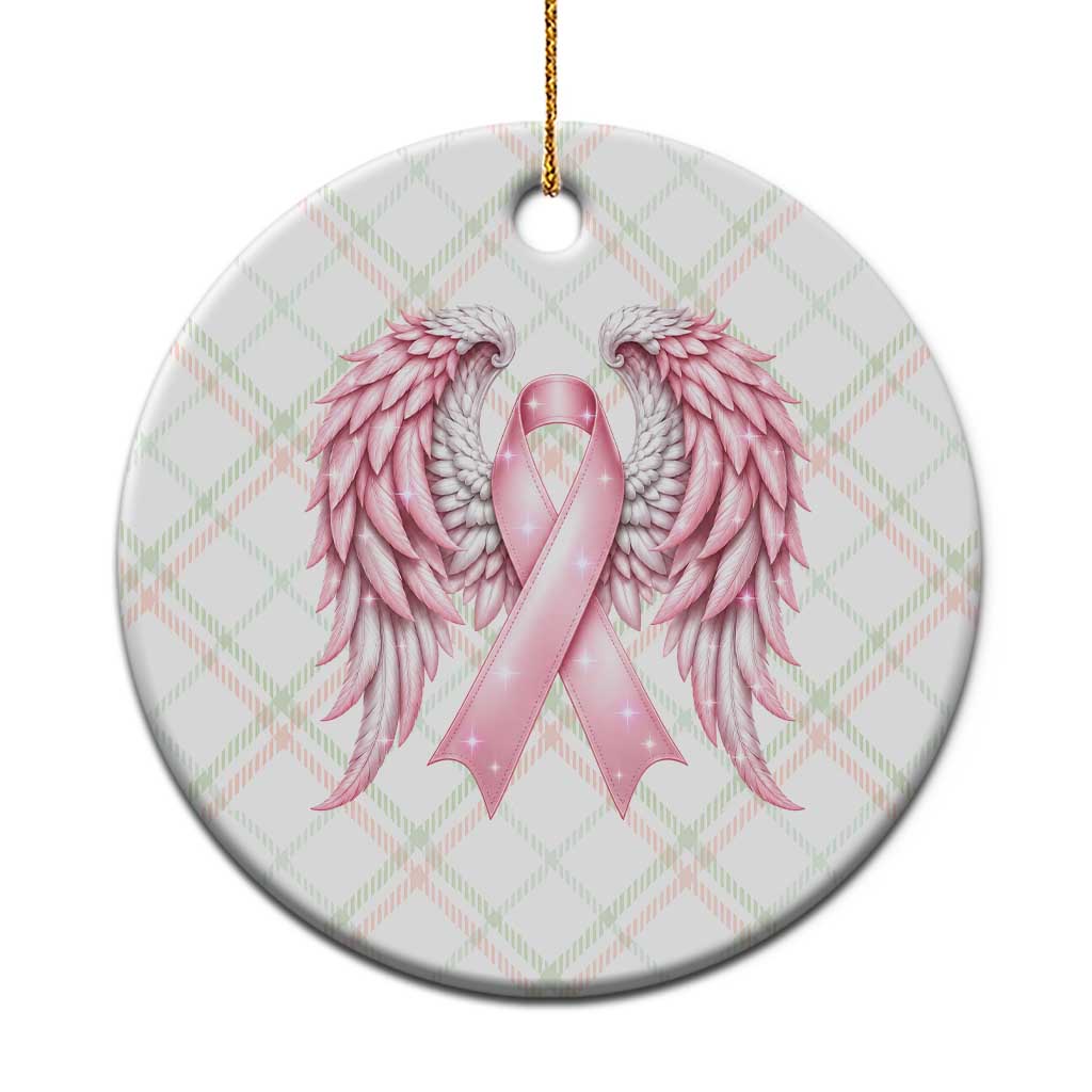 Breast Cancer Warrior Support Ceramic Ornament Pink Ribbon Angel Wings Hope