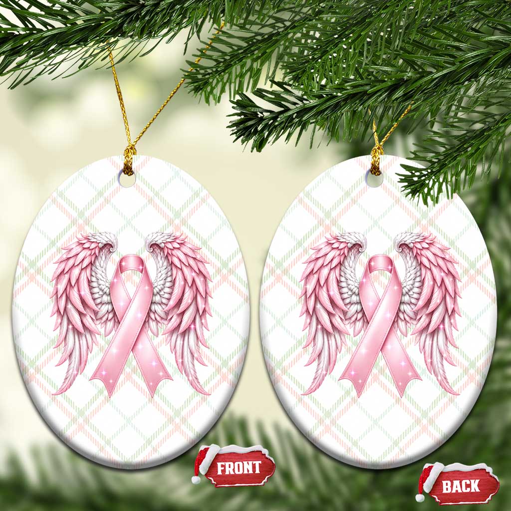 Breast Cancer Warrior Support Ceramic Ornament Pink Ribbon Angel Wings Hope