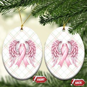 Breast Cancer Warrior Support Ceramic Ornament Pink Ribbon Angel Wings Hope