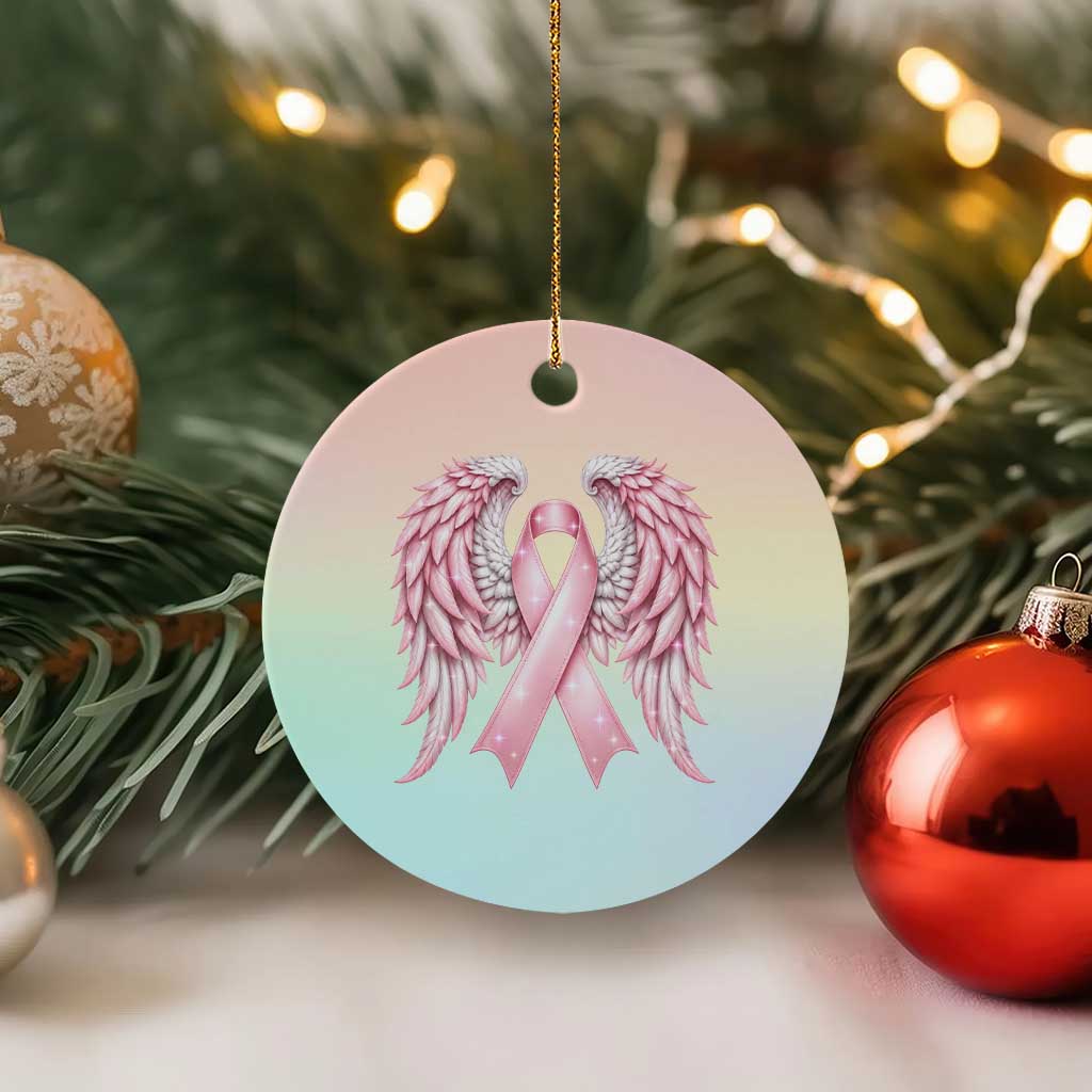 Breast Cancer Warrior Support Ceramic Ornament Pink Ribbon Angel Wings Hope