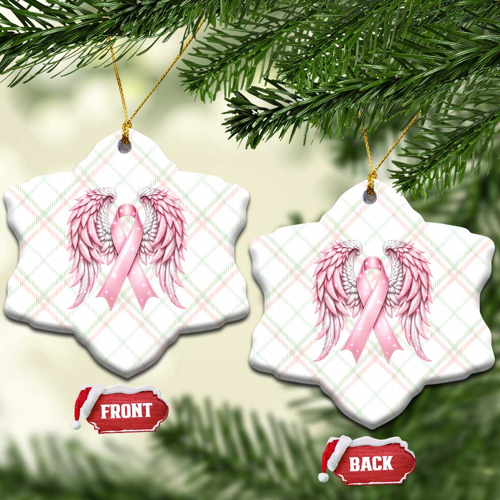 Breast Cancer Warrior Support Ceramic Ornament Pink Ribbon Angel Wings Hope