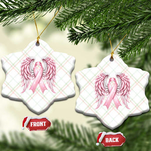 Breast Cancer Warrior Support Ceramic Ornament Pink Ribbon Angel Wings Hope