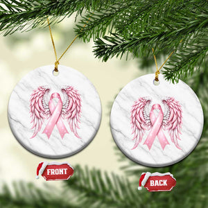 Breast Cancer Warrior Support Ceramic Ornament Pink Ribbon Angel Wings Hope
