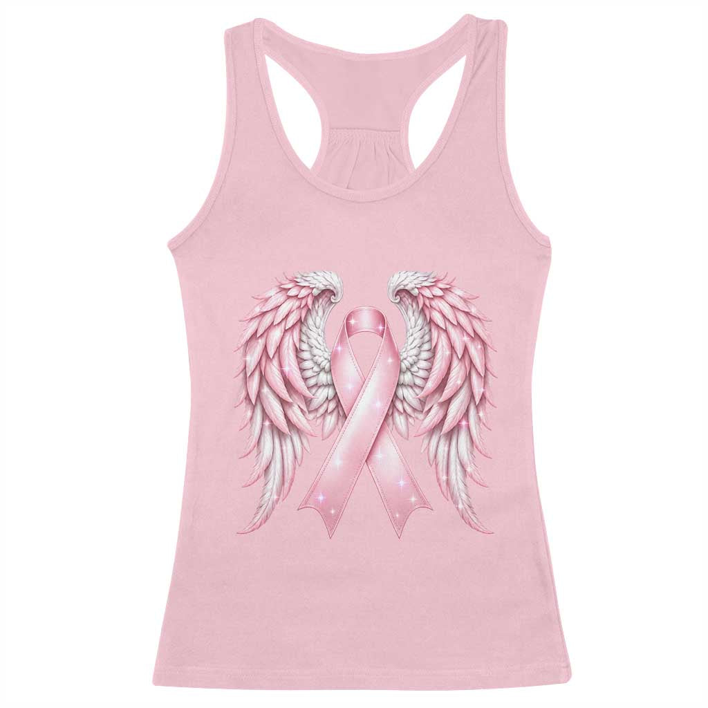 Breast Cancer Warrior Support Racerback Tank Top Pink Ribbon Angel Wings Hope