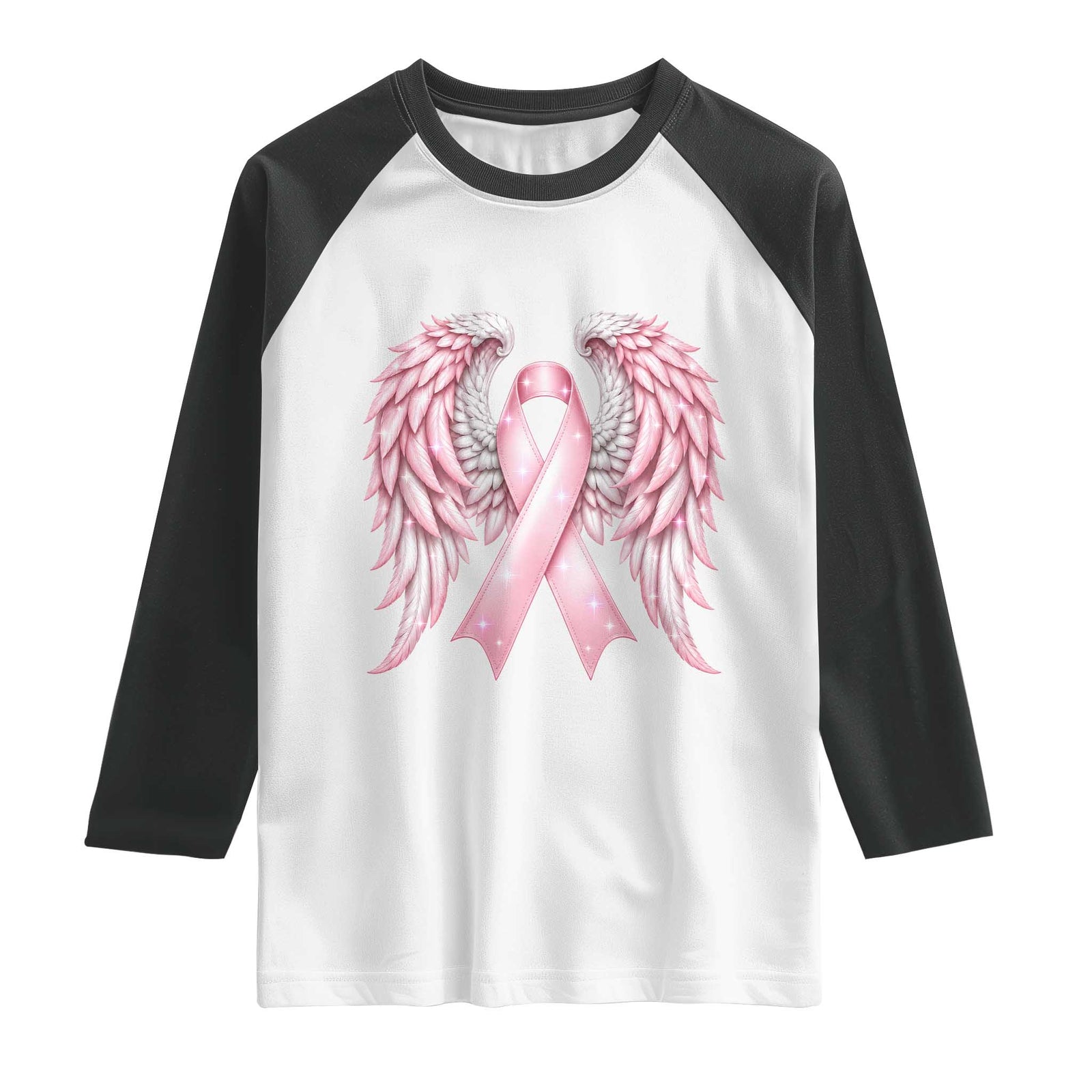 Breast Cancer Warrior Support Raglan Shirt Pink Ribbon Angel Wings Hope