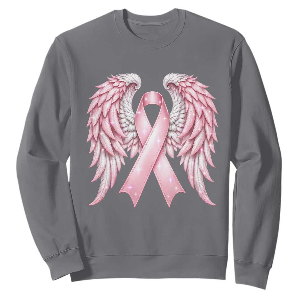 Breast Cancer Warrior Support Sweatshirt Pink Ribbon Angel Wings Hope