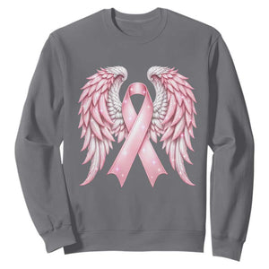 Breast Cancer Warrior Support Sweatshirt Pink Ribbon Angel Wings Hope