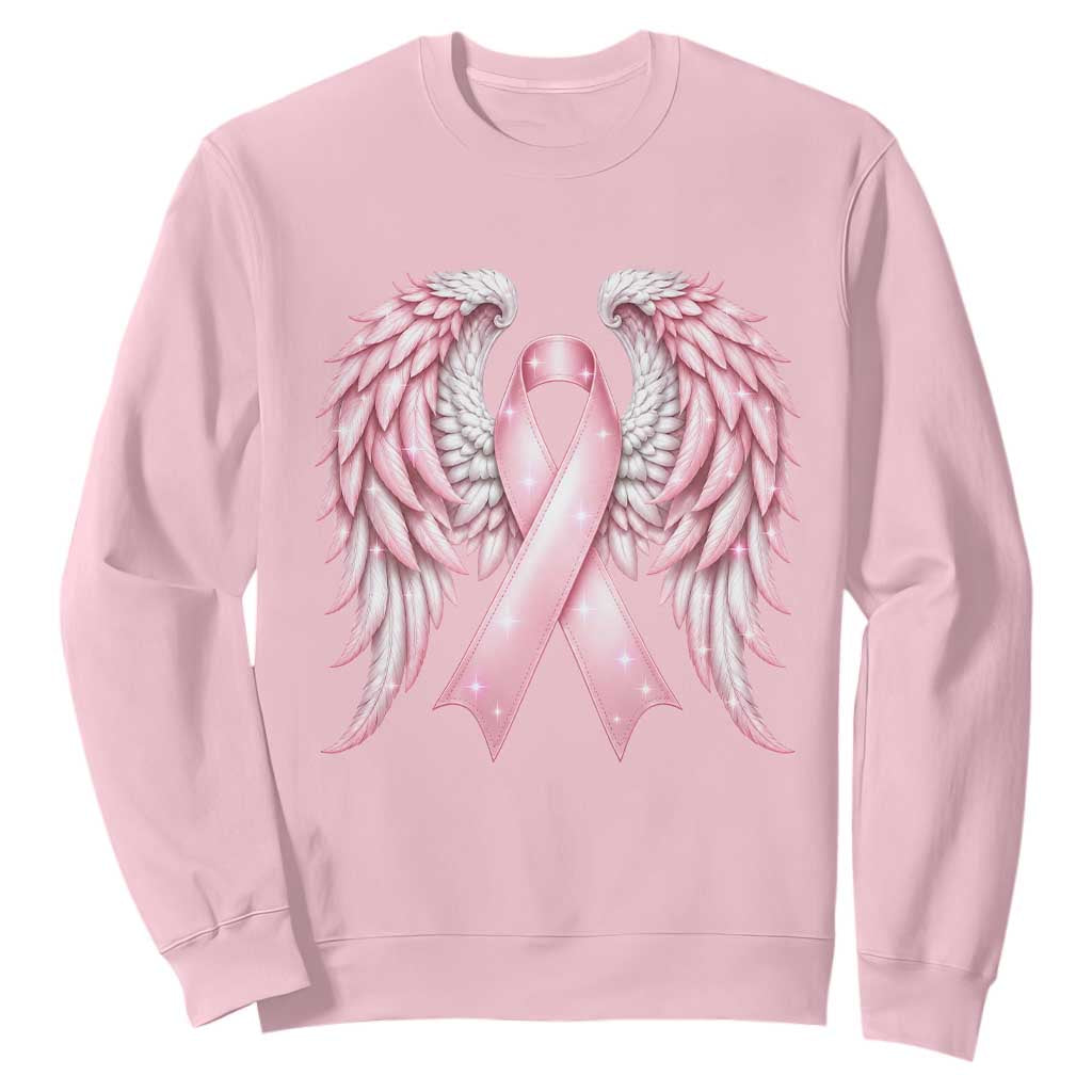 Breast Cancer Warrior Support Sweatshirt Pink Ribbon Angel Wings Hope