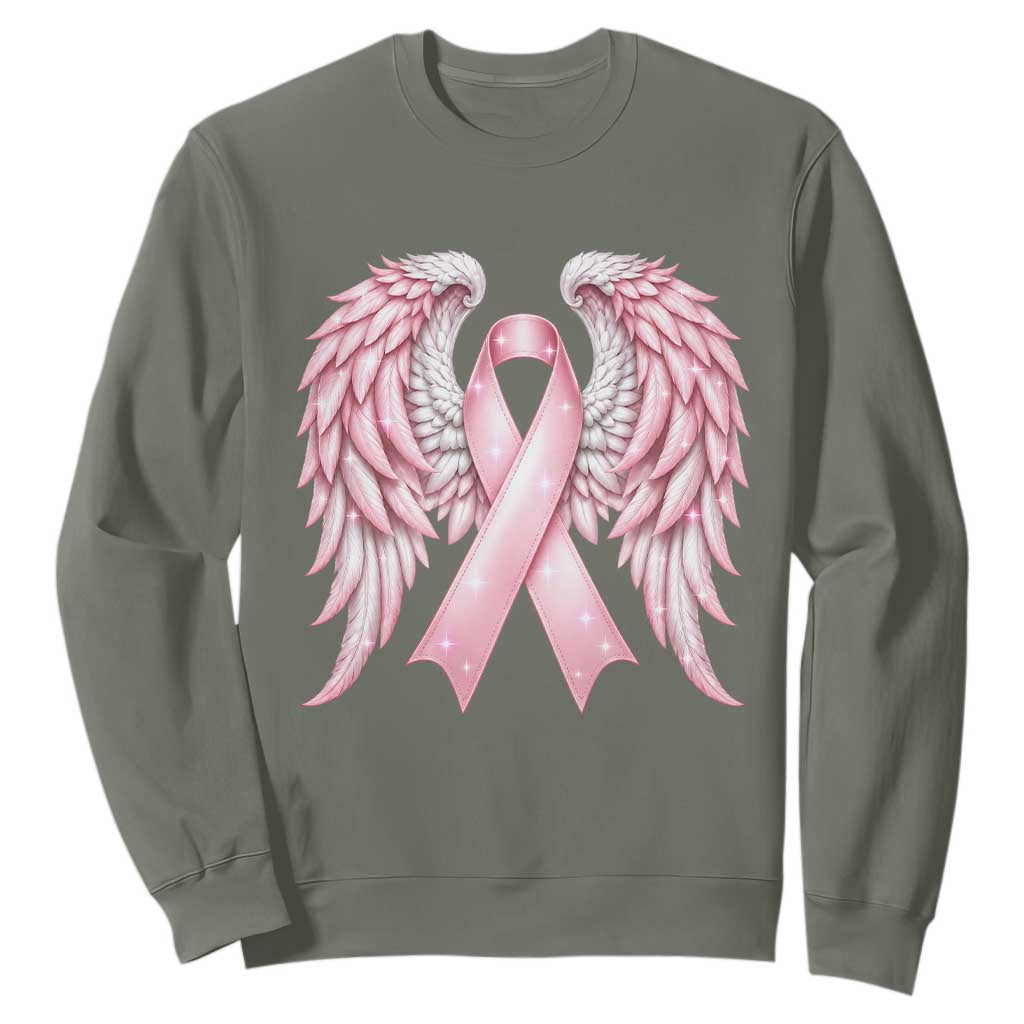 Breast Cancer Warrior Support Sweatshirt Pink Ribbon Angel Wings Hope