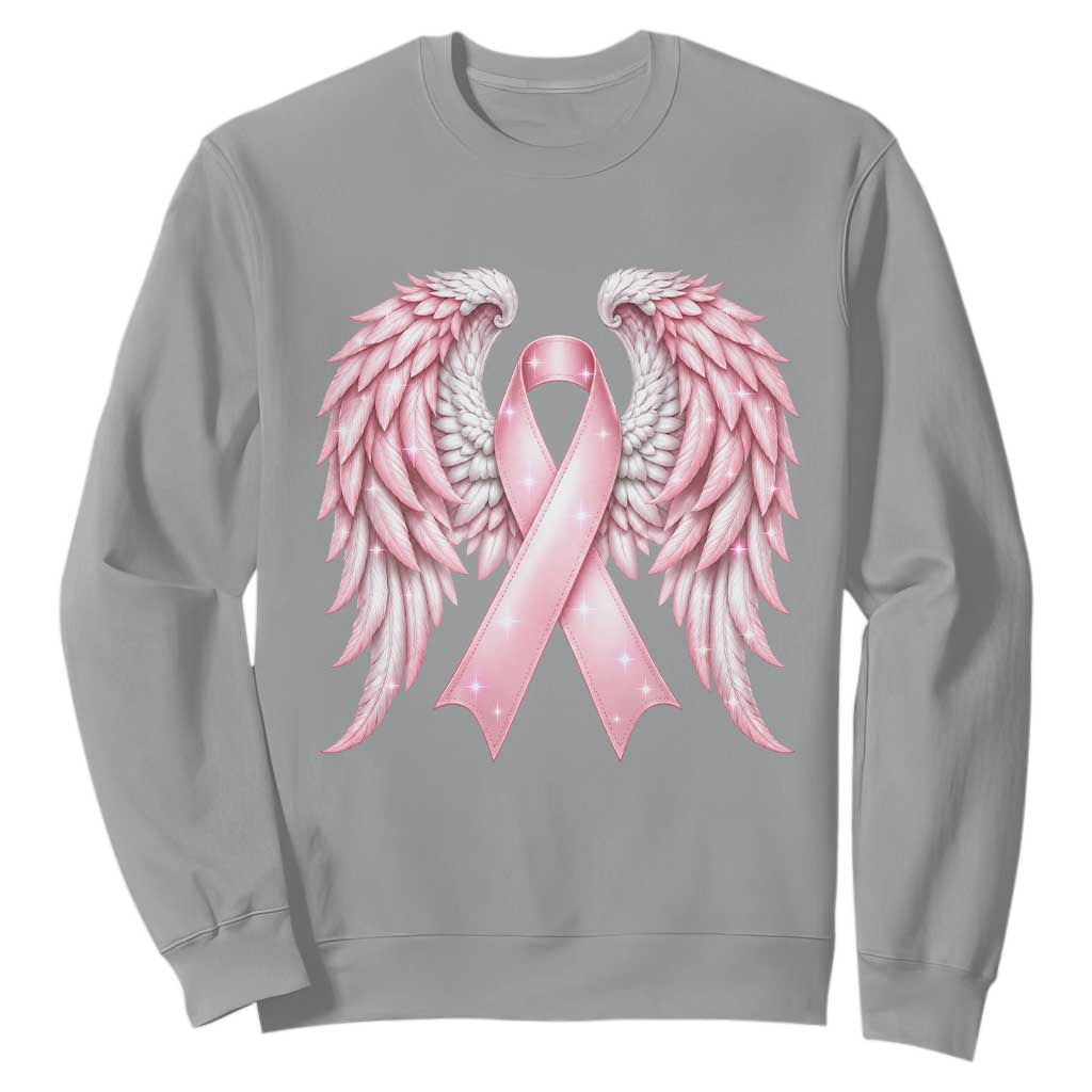 Breast Cancer Warrior Support Sweatshirt Pink Ribbon Angel Wings Hope