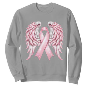 Breast Cancer Warrior Support Sweatshirt Pink Ribbon Angel Wings Hope