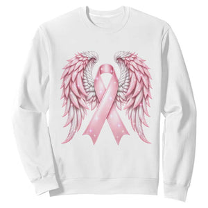 Breast Cancer Warrior Support Sweatshirt Pink Ribbon Angel Wings Hope