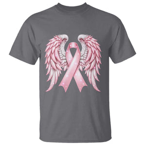 Breast Cancer Warrior Support T Shirt Pink Ribbon Angel Wings Hope