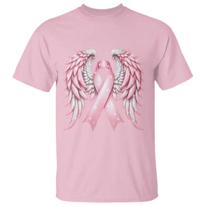 Breast Cancer Warrior Support T Shirt Pink Ribbon Angel Wings Hope