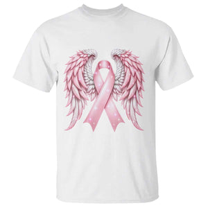 Breast Cancer Warrior Support T Shirt Pink Ribbon Angel Wings Hope