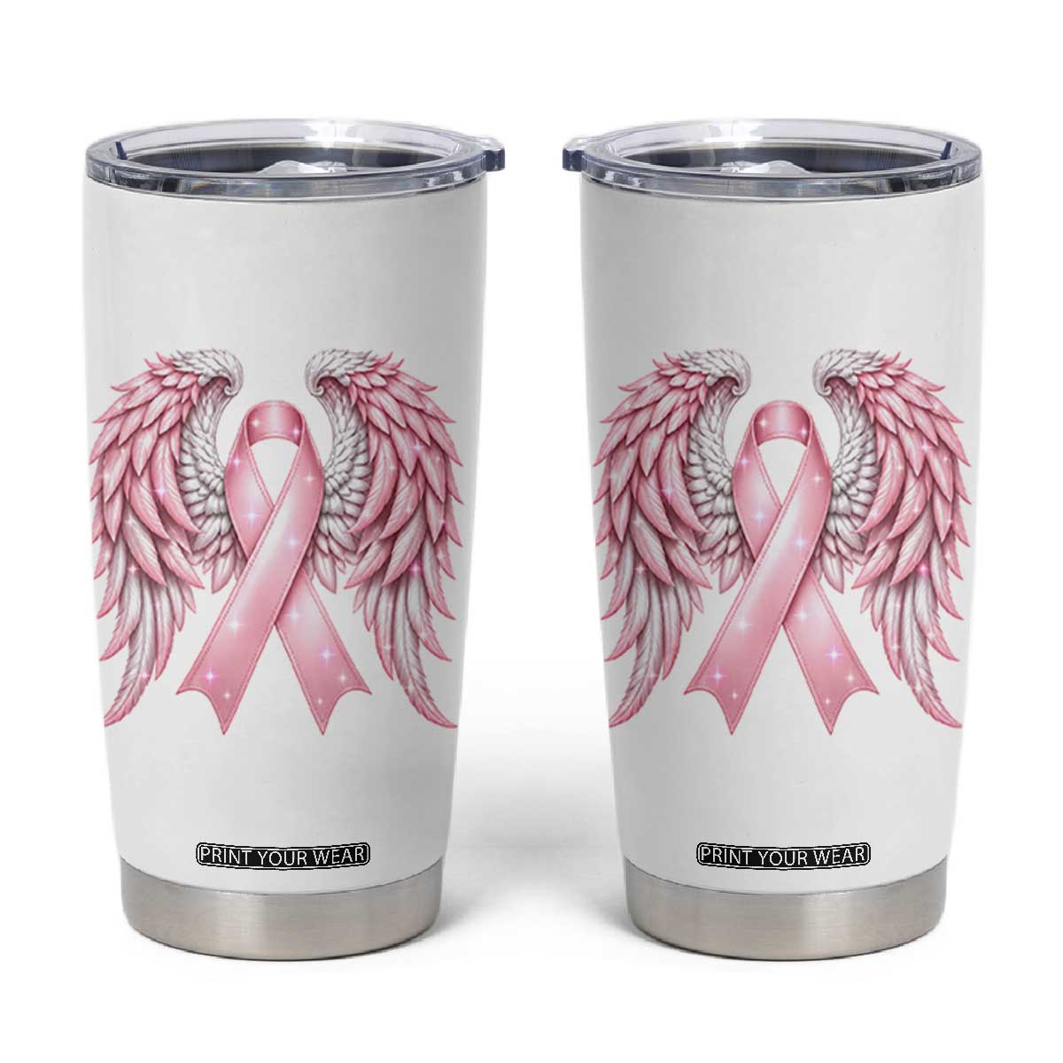 Breast Cancer Warrior Support Tumbler Cup Pink Ribbon Angel Wings Hope