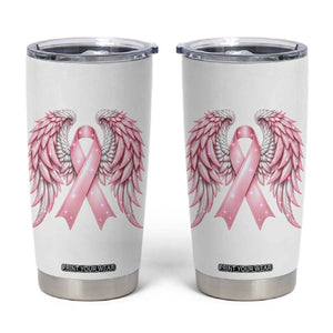 Breast Cancer Warrior Support Tumbler Cup Pink Ribbon Angel Wings Hope