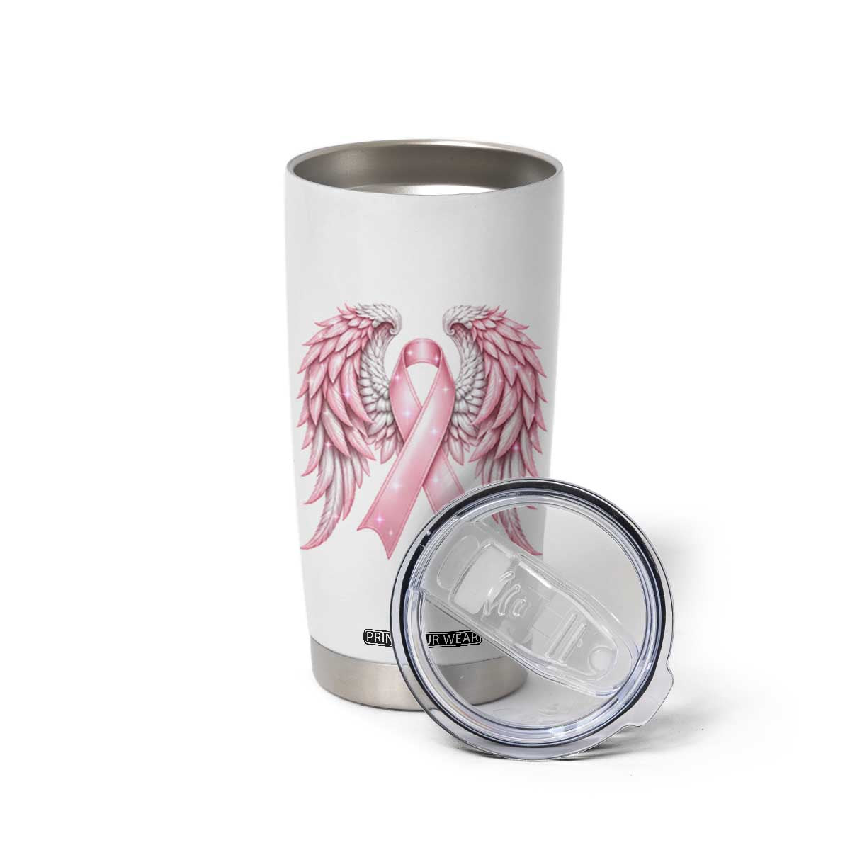 Breast Cancer Warrior Support Tumbler Cup Pink Ribbon Angel Wings Hope