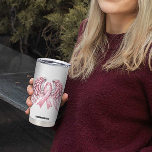 Breast Cancer Warrior Support Tumbler Cup Pink Ribbon Angel Wings Hope