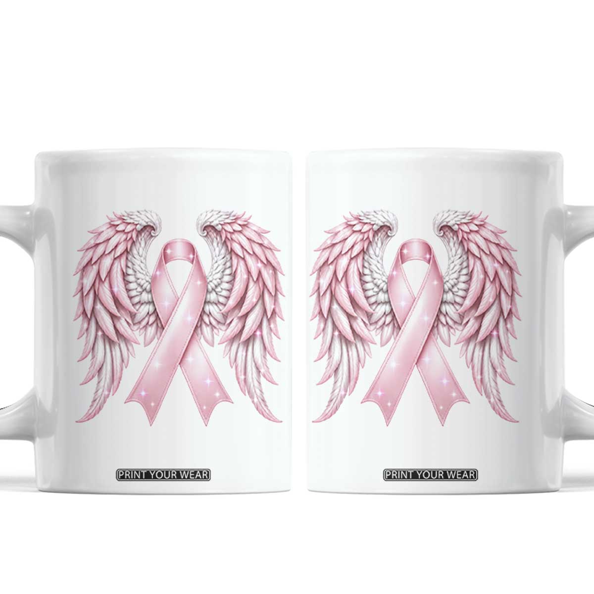 Breast Cancer Warrior Support Coffee Mug Pink Ribbon Angel Wings Hope