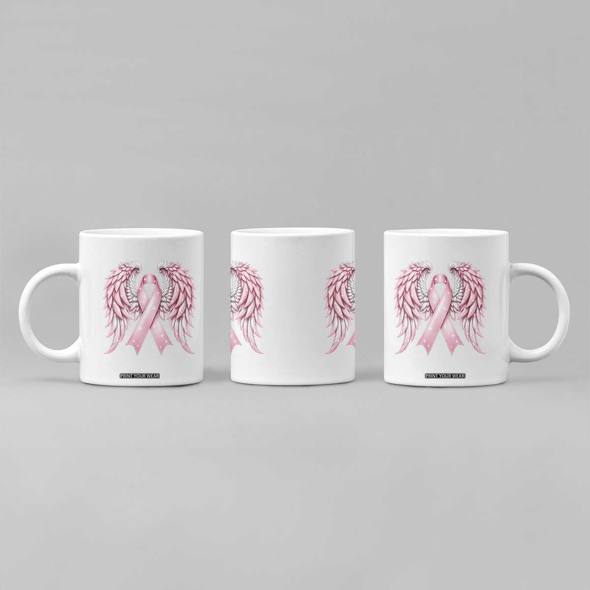 Breast Cancer Warrior Support Coffee Mug Pink Ribbon Angel Wings Hope