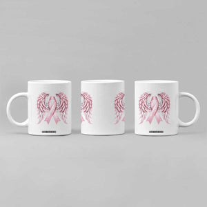 Breast Cancer Warrior Support Coffee Mug Pink Ribbon Angel Wings Hope