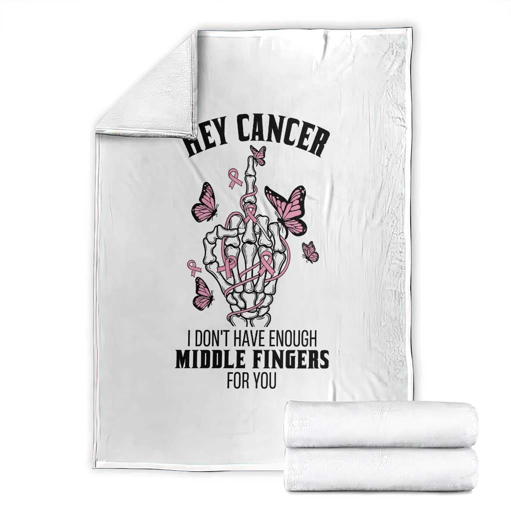 Breast Cancer Warrior Support Throw Blanket I Dont Have Enough Middle Fingers Pink Ribbon Skeleton