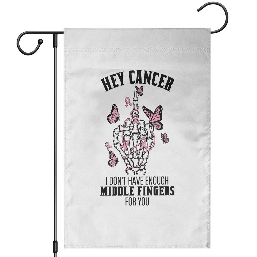 Breast Cancer Warrior Support Garden Flag I Dont Have Enough Middle Fingers Pink Ribbon Skeleton
