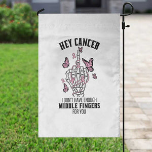 Breast Cancer Warrior Support Garden Flag I Dont Have Enough Middle Fingers Pink Ribbon Skeleton
