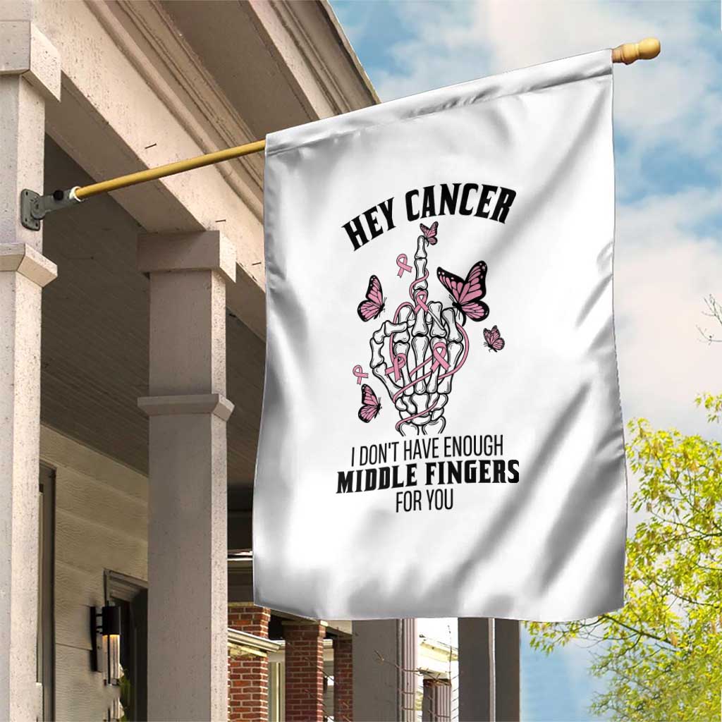 Breast Cancer Warrior Support Garden Flag I Dont Have Enough Middle Fingers Pink Ribbon Skeleton