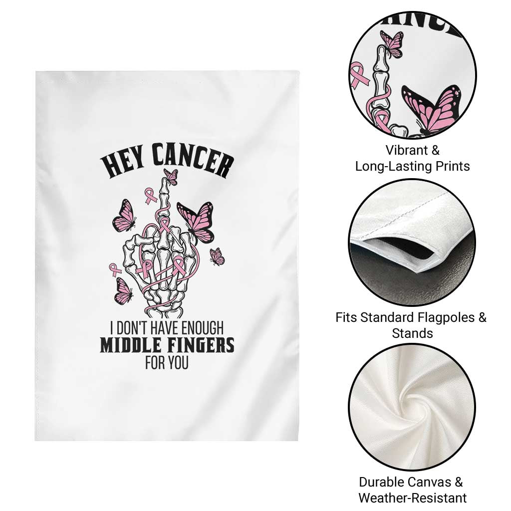Breast Cancer Warrior Support Garden Flag I Dont Have Enough Middle Fingers Pink Ribbon Skeleton