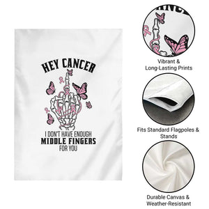 Breast Cancer Warrior Support Garden Flag I Dont Have Enough Middle Fingers Pink Ribbon Skeleton