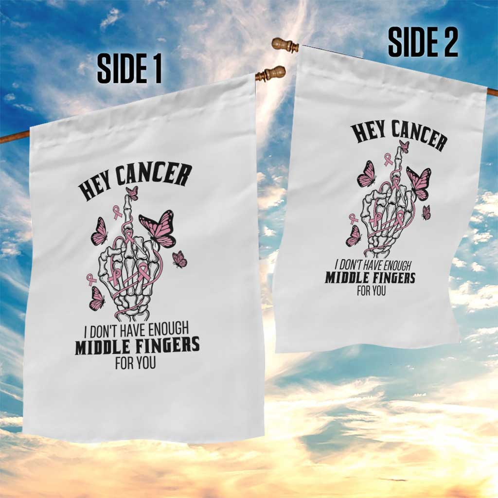 Breast Cancer Warrior Support Garden Flag I Dont Have Enough Middle Fingers Pink Ribbon Skeleton