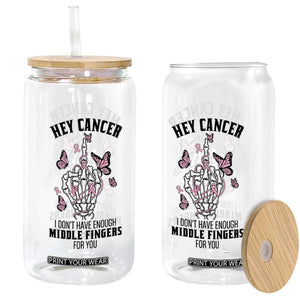 Breast Cancer Warrior Support Glass Can I Dont Have Enough Middle Fingers Pink Ribbon Skeleton