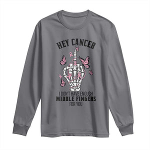 Breast Cancer Warrior Support Long Sleeve Shirt I Dont Have Enough Middle Fingers Pink Ribbon Skeleton