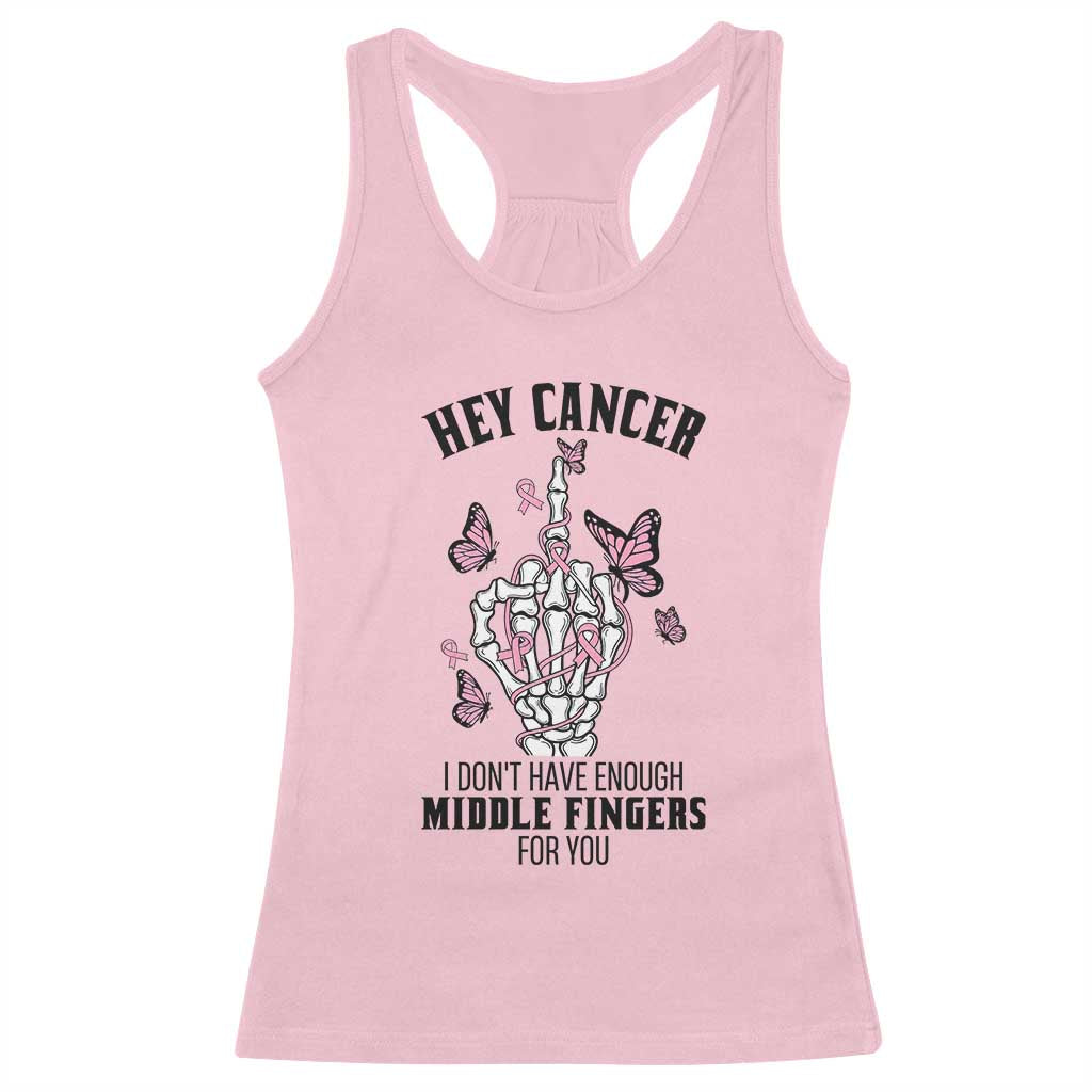 Breast Cancer Warrior Support Racerback Tank Top I Dont Have Enough Middle Fingers Pink Ribbon Skeleton