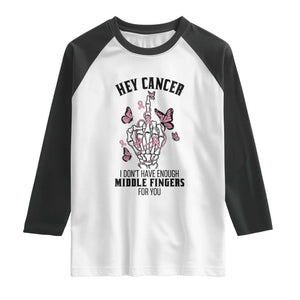 Breast Cancer Warrior Support Raglan Shirt I Dont Have Enough Middle Fingers Pink Ribbon Skeleton