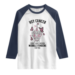 Breast Cancer Warrior Support Raglan Shirt I Dont Have Enough Middle Fingers Pink Ribbon Skeleton