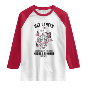 Breast Cancer Warrior Support Raglan Shirt I Dont Have Enough Middle Fingers Pink Ribbon Skeleton