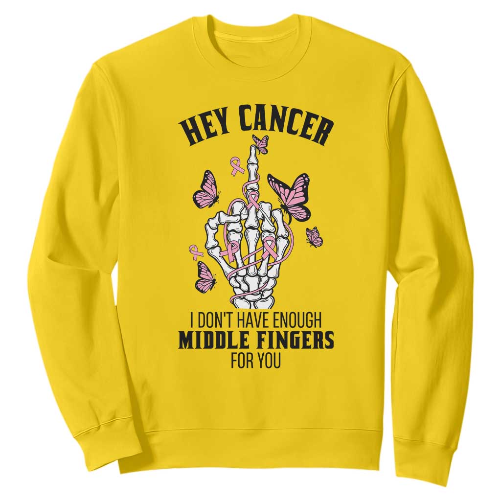 Breast Cancer Warrior Support Sweatshirt I Dont Have Enough Middle Fingers Pink Ribbon Skeleton