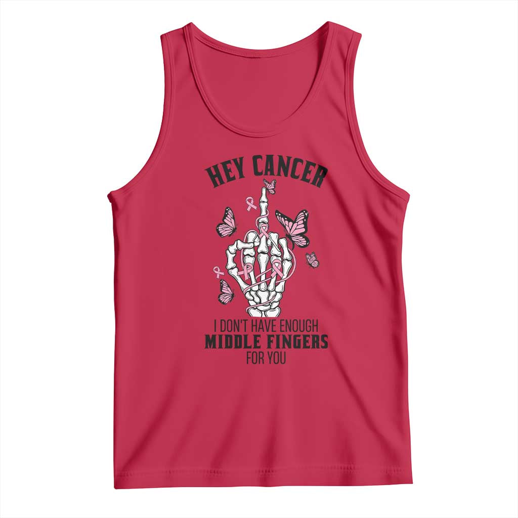 Breast Cancer Warrior Support Tank Top I Dont Have Enough Middle Fingers Pink Ribbon Skeleton