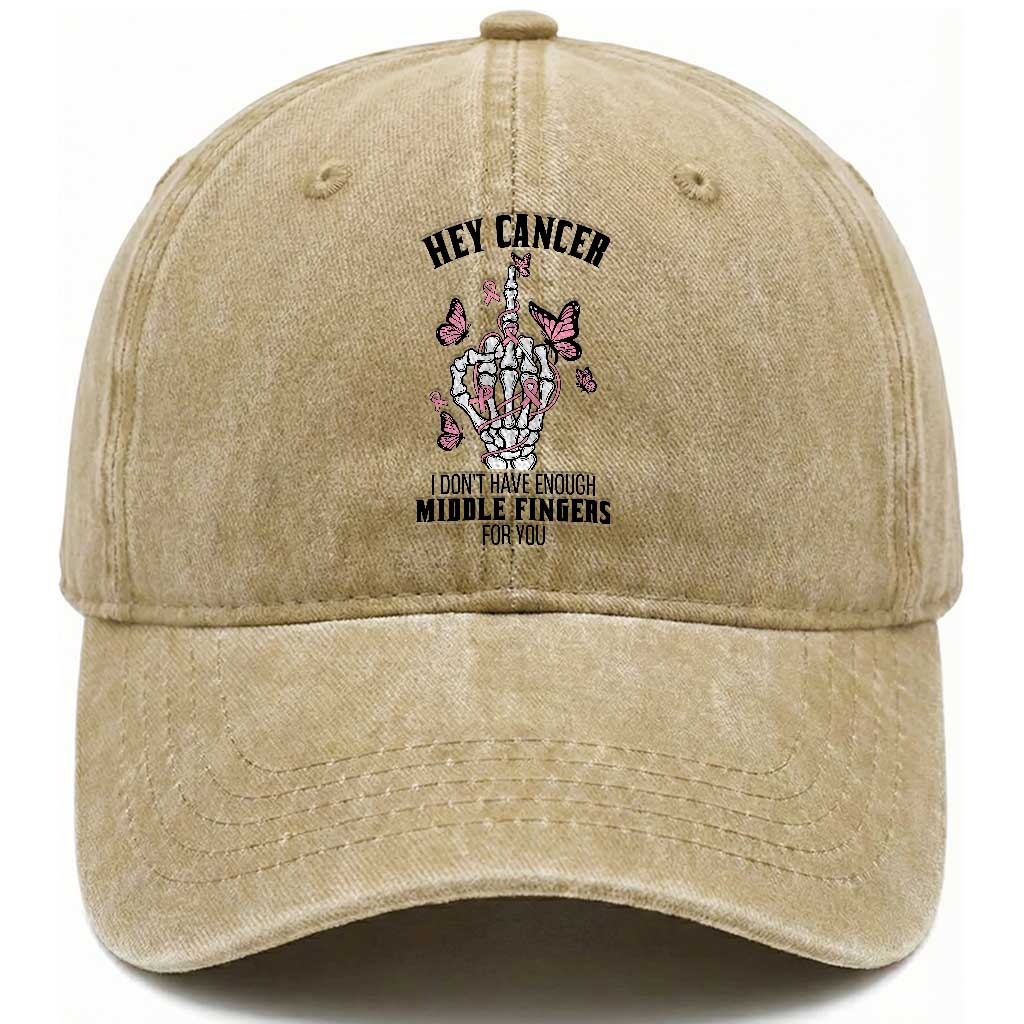 Breast Cancer Warrior Support Washed Cotton Baseball Cap I Dont Have Enough Middle Fingers Pink Ribbon Skeleton