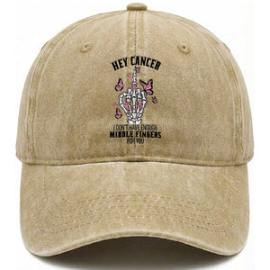 Breast Cancer Warrior Support Washed Cotton Baseball Cap I Dont Have Enough Middle Fingers Pink Ribbon Skeleton