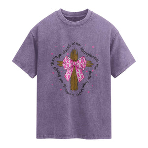 Christian Breast Cancer Support Washed Cotton T-Shirt I Can Do All Things Through Christ