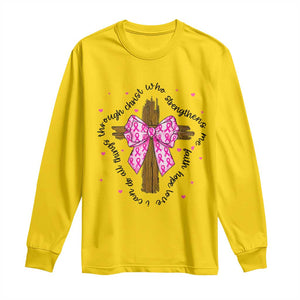 Christian Breast Cancer Support Long Sleeve Shirt I Can Do All Things Through Christ