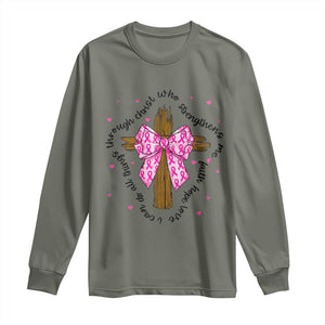 Christian Breast Cancer Support Long Sleeve Shirt I Can Do All Things Through Christ