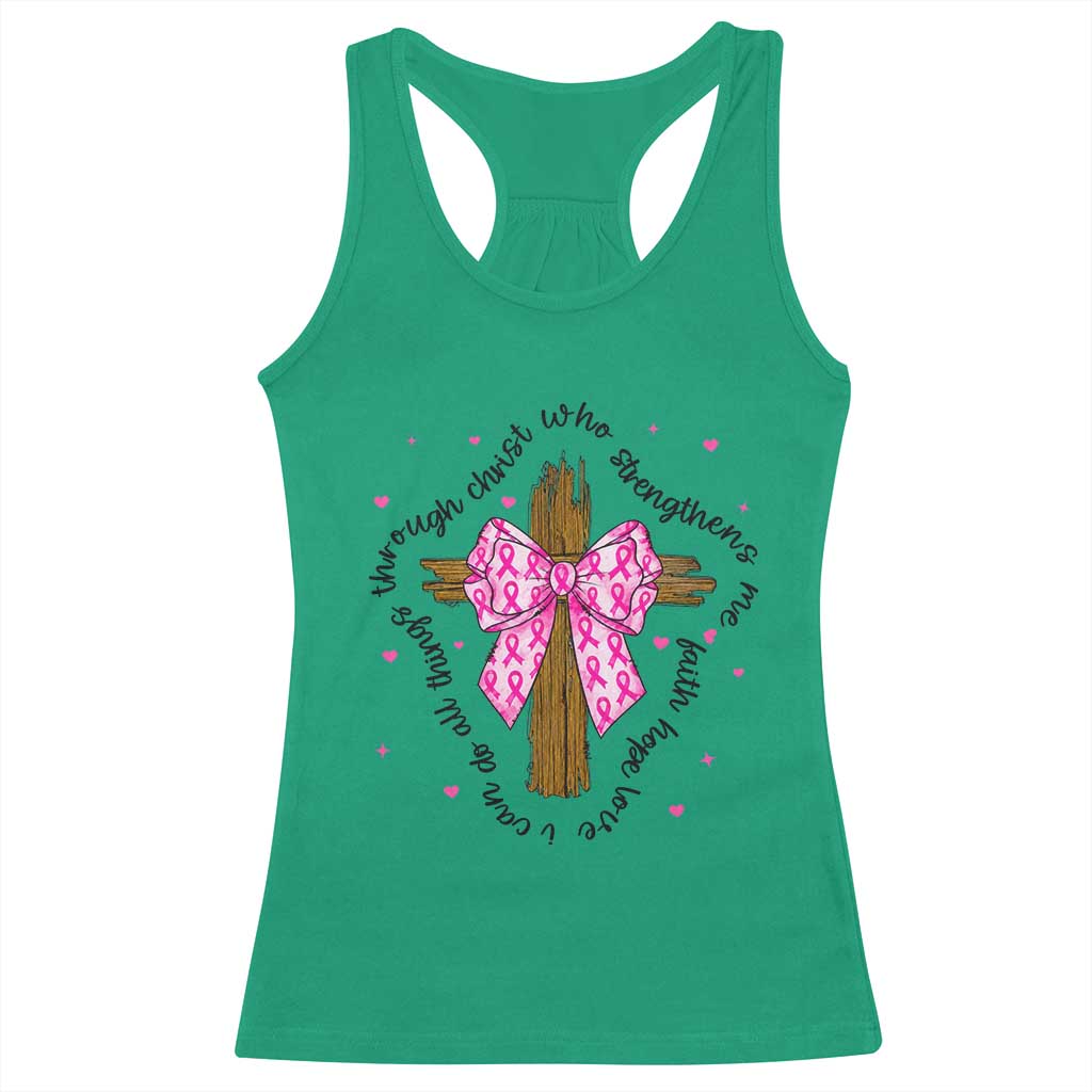 Christian Breast Cancer Support Racerback Tank Top I Can Do All Things Through Christ